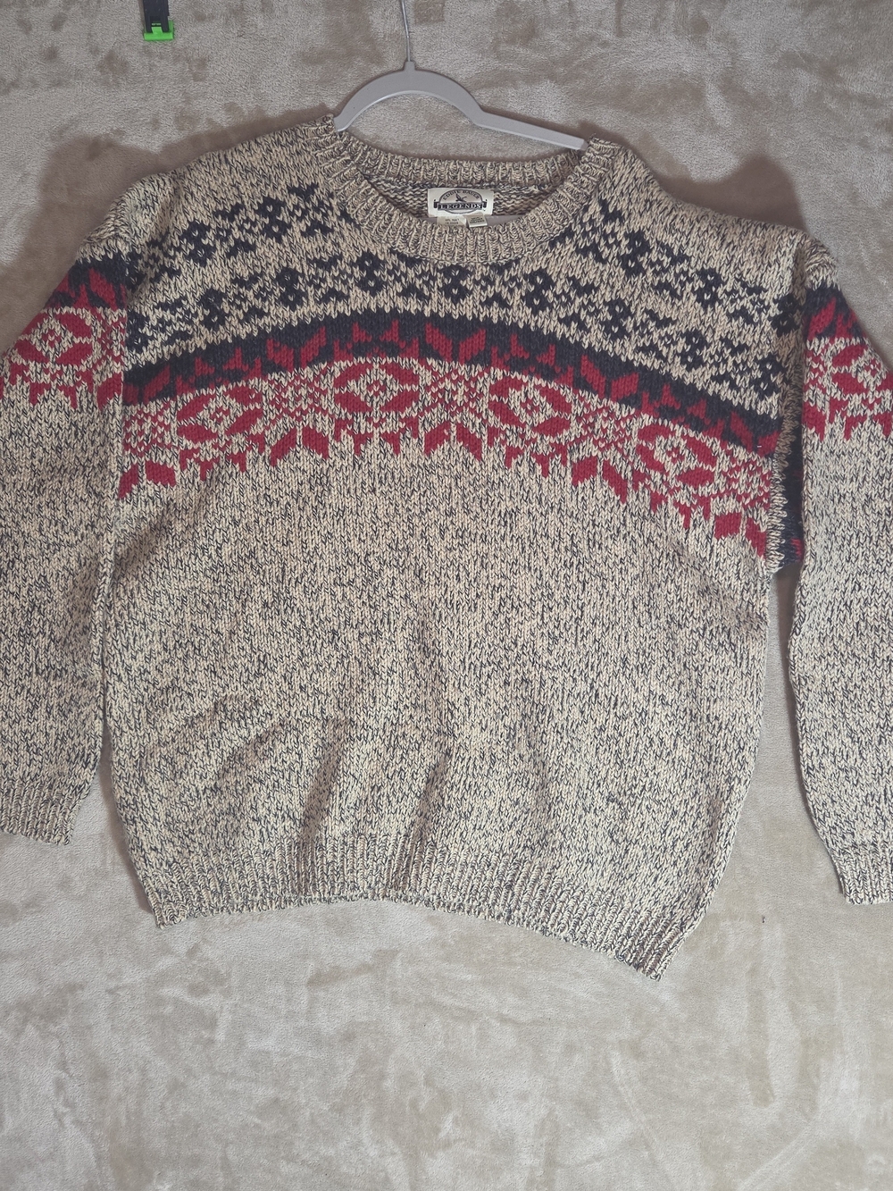 Eddie Bauer Crewneck Sweater in Beige, Black, Red Fair Isle